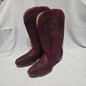 Roper Women's Reddish Purple Embroidered‎ Cowboy Boots Size 8